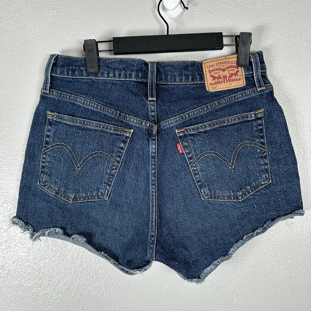 Levi's 501 Original High‎ Rise Denim Cut Off Shorts Womens 29 Dark Wash Festival